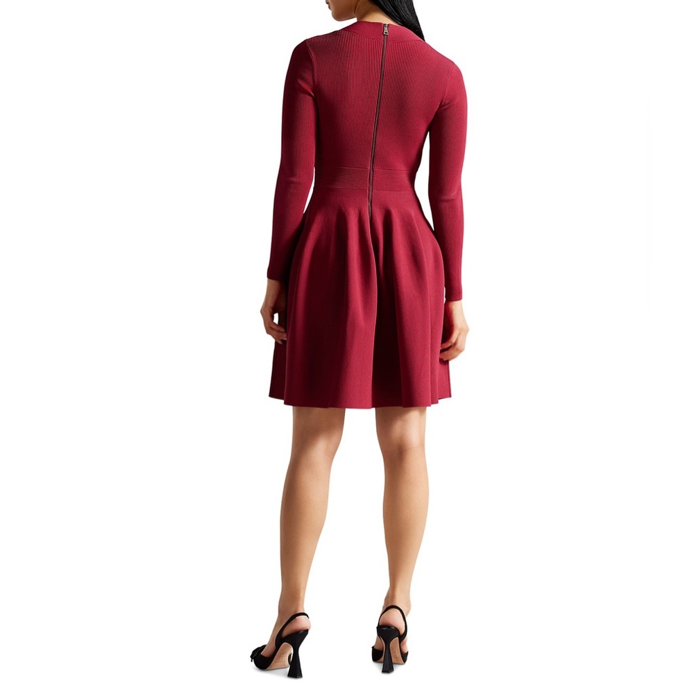 Ted Baker London Deep Pink Viennia Long Sleeve Knit Sweatheart Skater Dress NWT5 - Picture 8 of 14